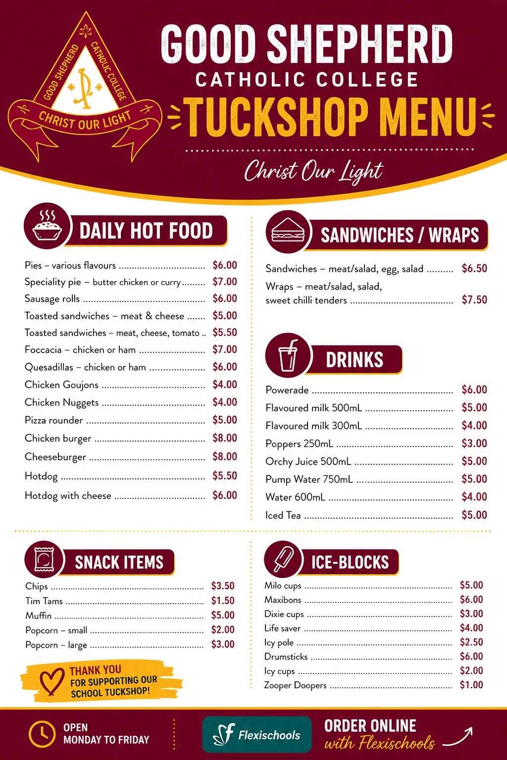 Tuckshop Menu