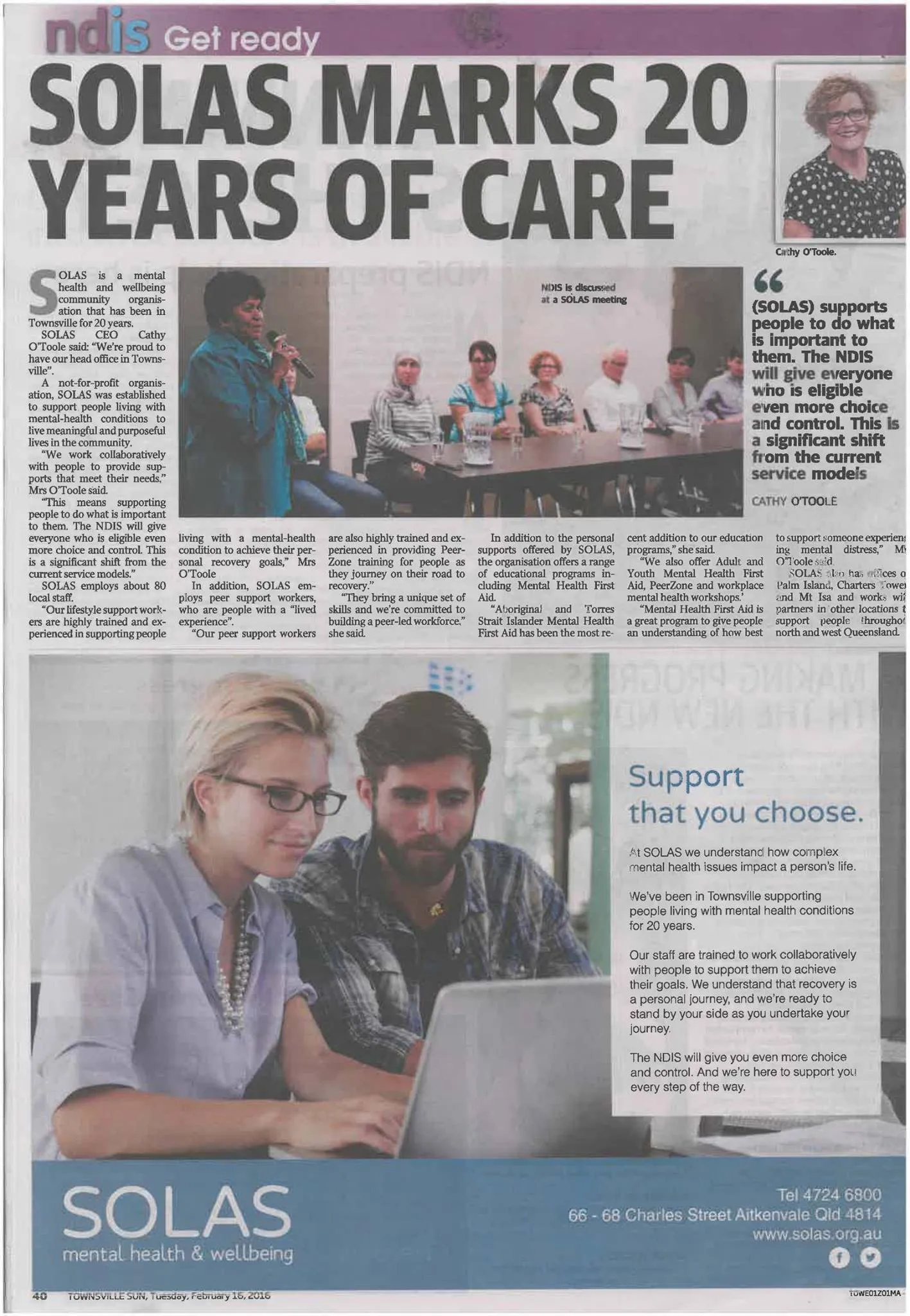 SOLAS celebrates 20 years of care in 2016 Image