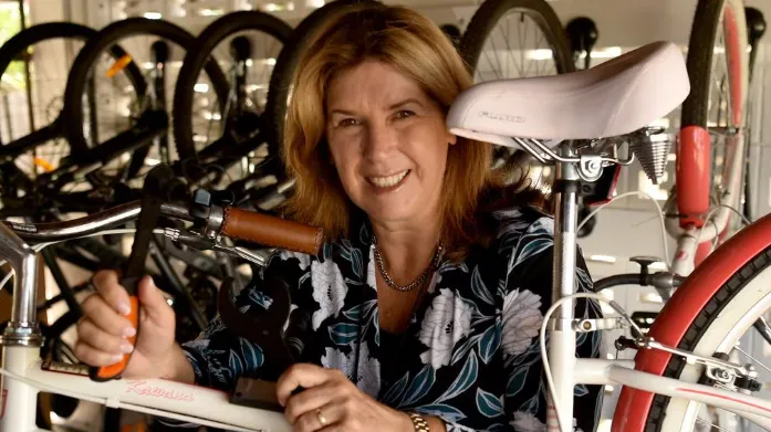 CEO Debra Burden promotes the Townsville BikeShed opening in 2020. Image
