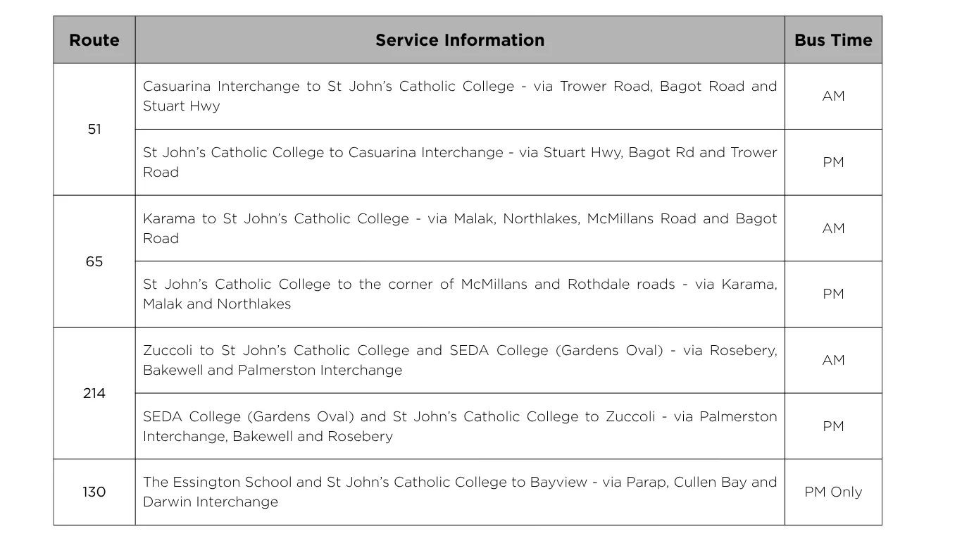 College Bus Service Information